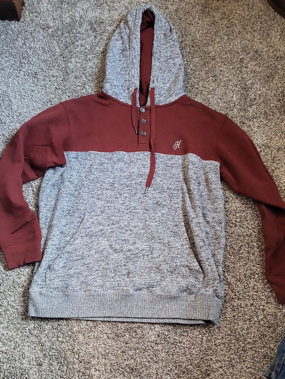 Hooey Maroon and Heather Gray Two-Tone Hooded Pullover
